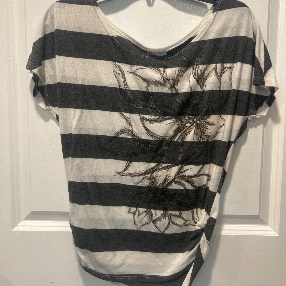 Cotton dress shirt, gray and white, floral